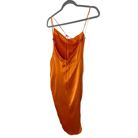 Amanda Uprichard Jasalina Dress Satin 100% Silk Ruched Side Slit Orange Size S - Picture 8 of 10